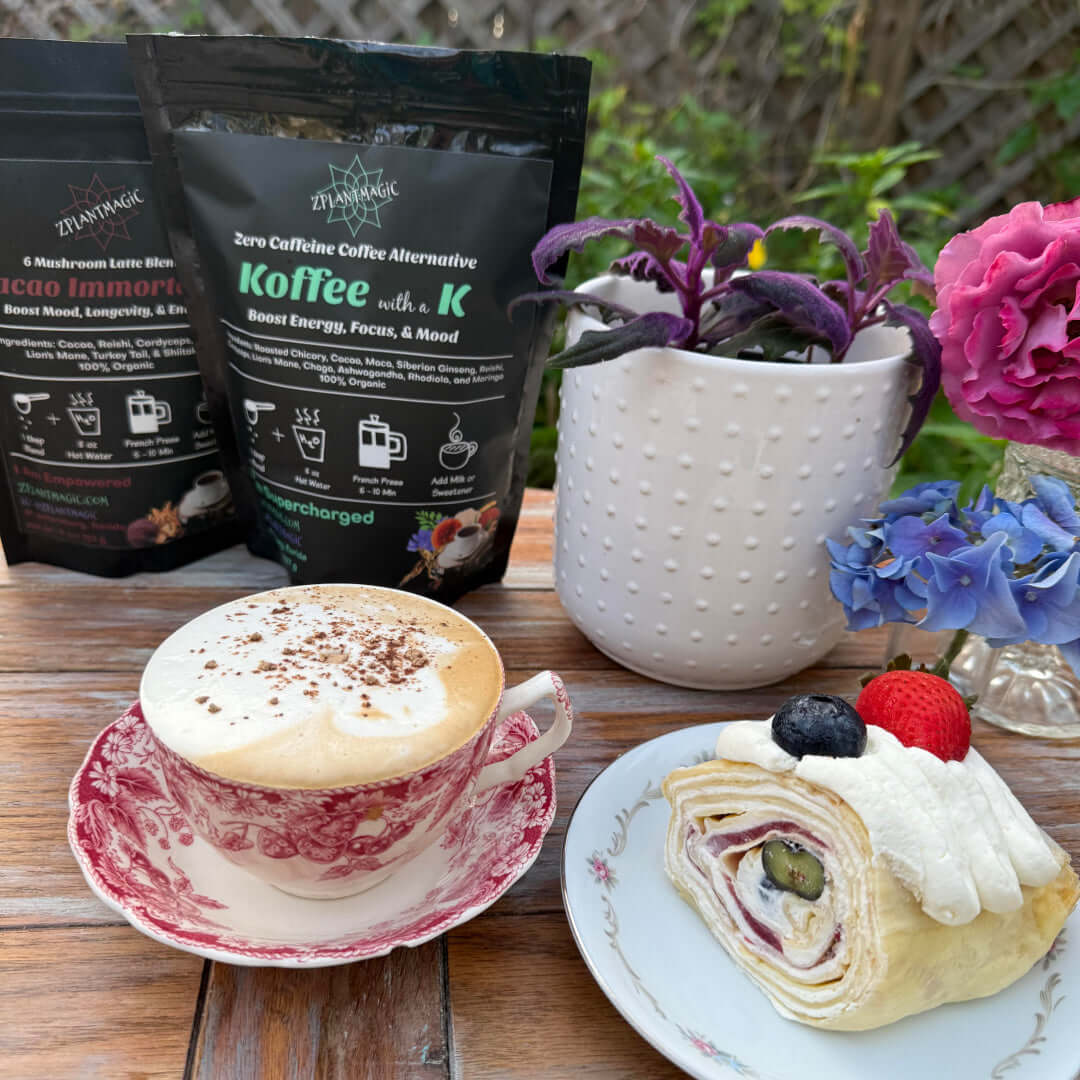 Creamy mushroom cappuccino made with Koffee with K in French press