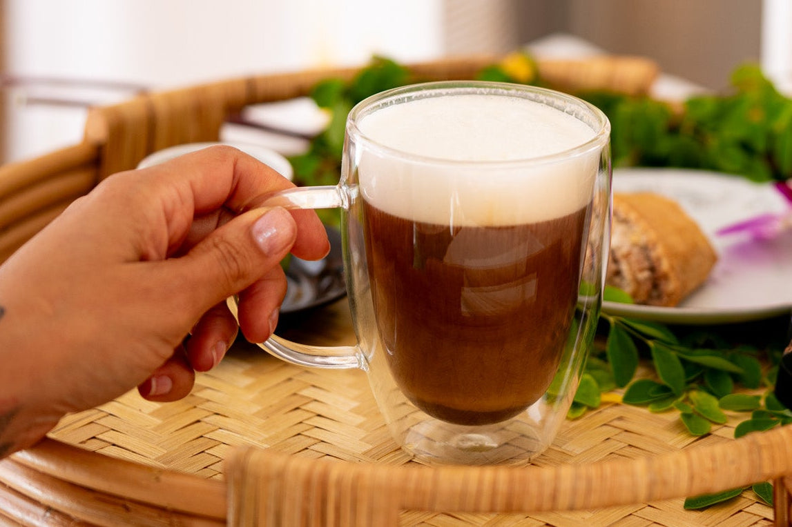 A warm cup of caffeine-free mushroom coffee alternative during a nourishing morning ritual.