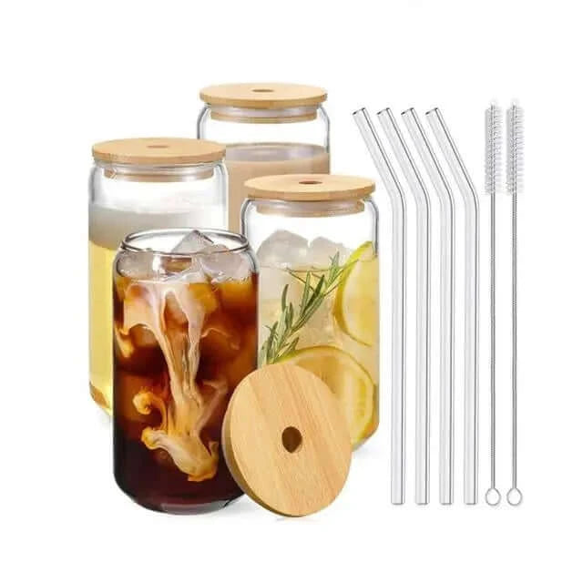 Glass Tumbler cup with straw and bamboo lid- free shipping - Image #1